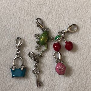 bag,frog,key,two cherry’s and cupcake keychains